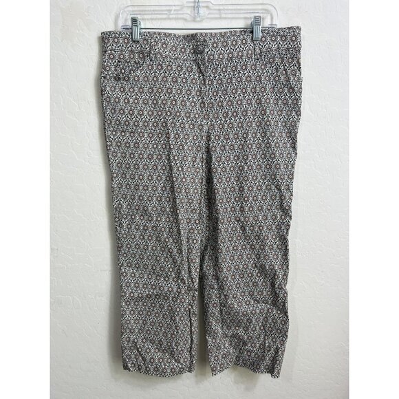 89th & Madison Sz 14 Stretch Trousers Women Brown Medallion Print Capri Length - Picture 1 of 7